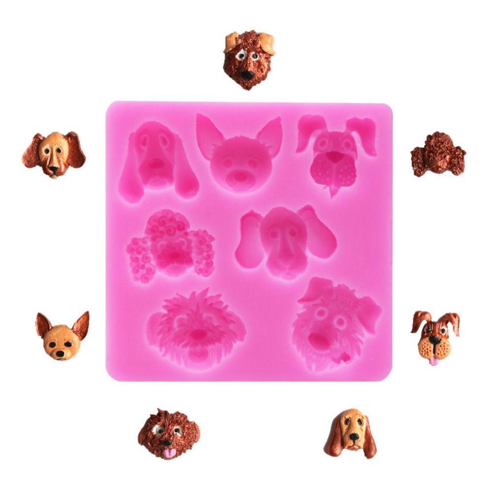 【 ELEGANT 】 Cetakan Fondant 3D Silikon Bentuk Kepala Anjing Untuk Kue Kering Coklat DIY Candy Mold