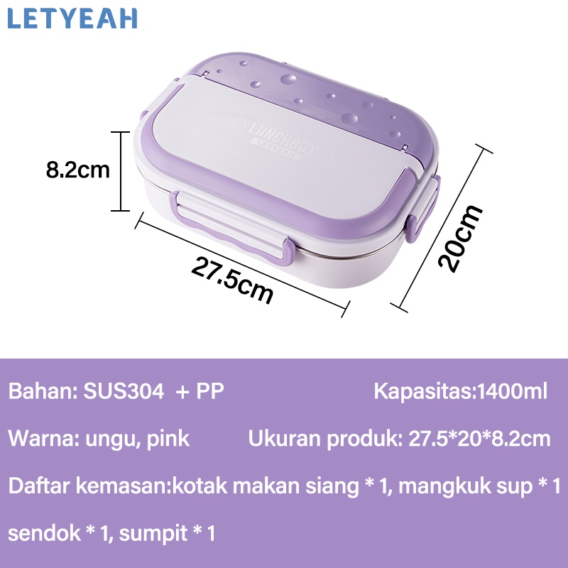 letyeah Kotak makan stainless 304 anti tumpah/lunch box stainless dengan mangkuk sup