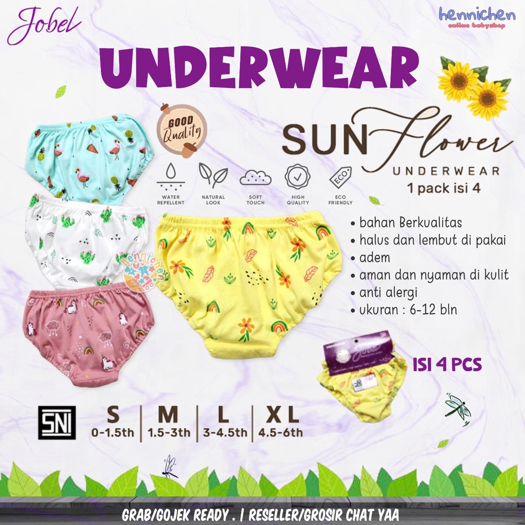 JOBEL UNDERWEAR SUN FLOWER BY KAZEL 4 PCS CELANA DALAM ANAK PEREMPUAN 0 - 6 TAHUN