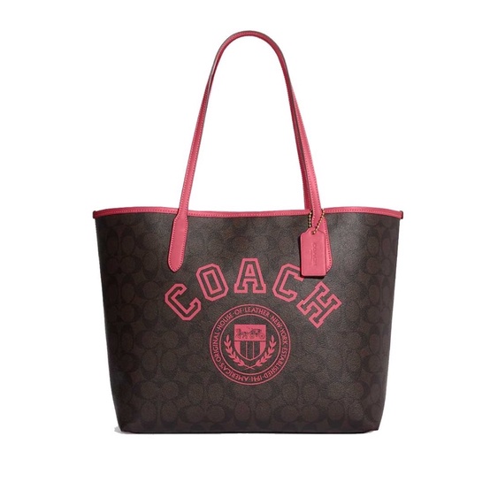 Coach Tote City In Signature Canvas With Varsity Motif (CB869)