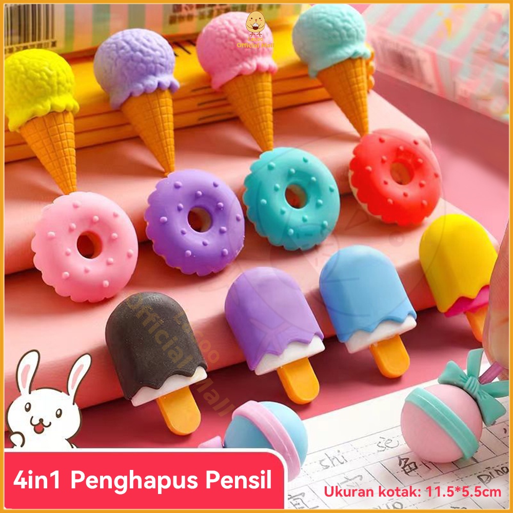 Poney 4in1 Penghapus pensil Penghapus eraser hapusan set lucu model ice cream donat lollipop popsicle