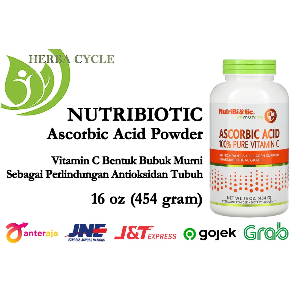 Nutribiotic Ascorbic Acid Powder Vitamin C 454g Antioksidan Fungsi Imun ORI USA