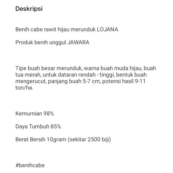 Benih Bibit Cabe Rawit Hijau LOJANA 10gr.