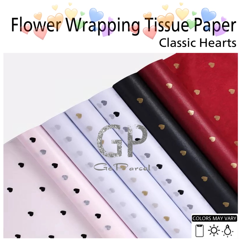 ( 5 Lembar ) CLASSIC HEARTS - FLOWER WRAPPING TISSUE PAPER / KERTAS TISU / BUKET BUNGA / KERTAS BUNGA