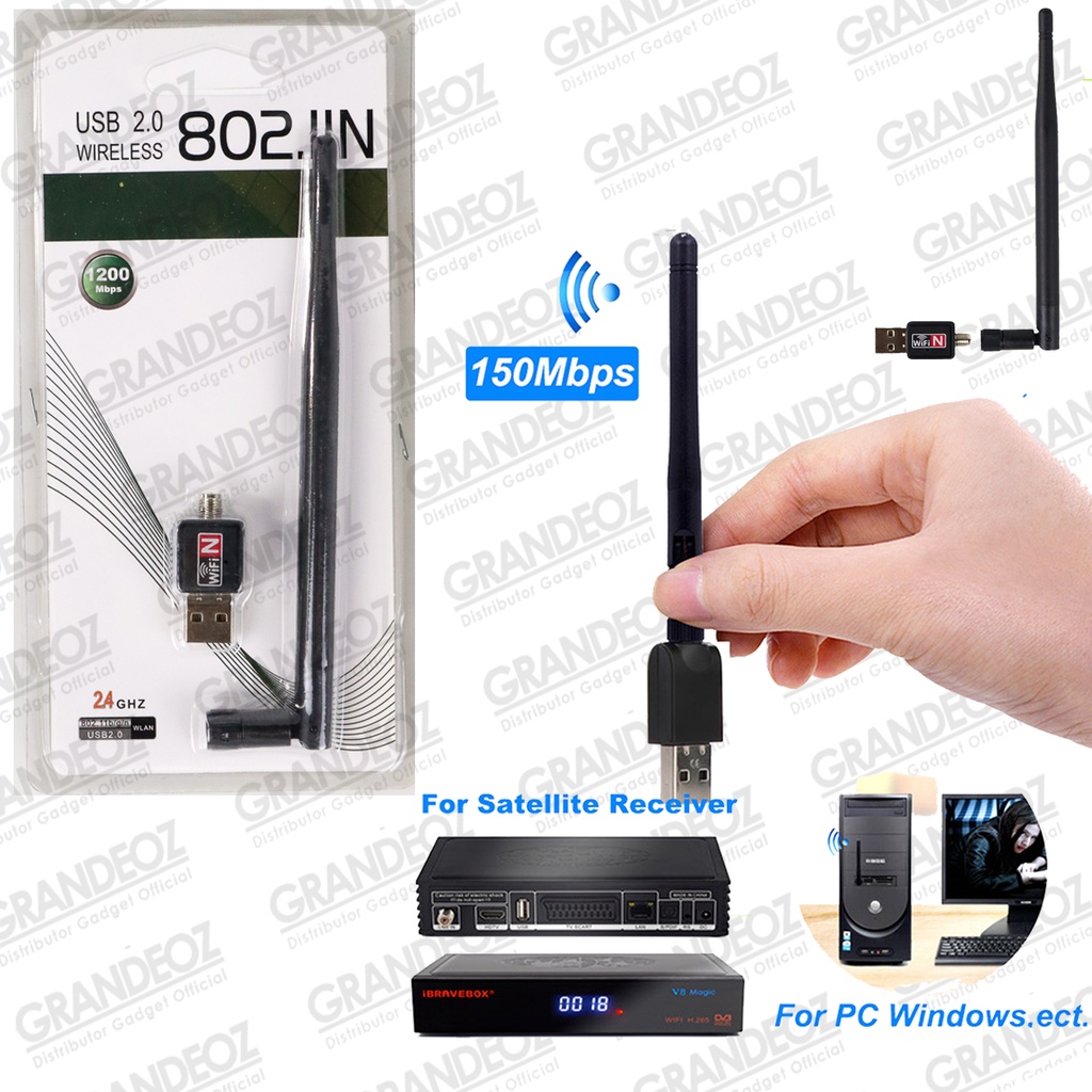 Taffware Dongle + Antena Wireless Wifi USB Adapter 802.11N 150Mbps Dengan Antena STB Set Top Box 02.