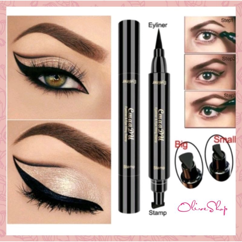 OliveShop ❤️ 2in1 Eyeliner Wing Stamp Liquid Waterproof Spidol