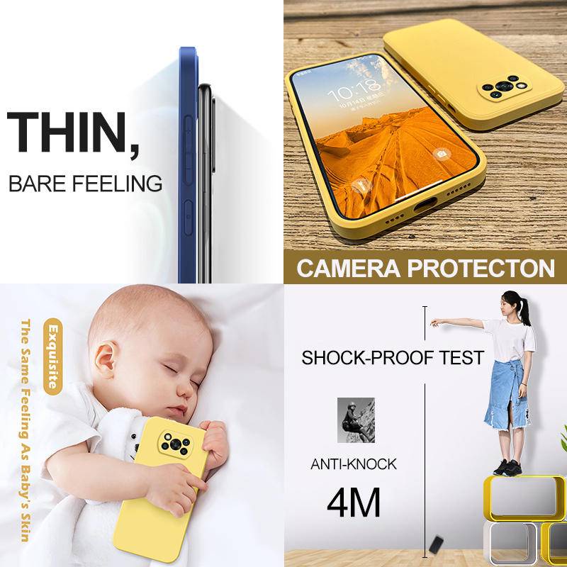 Untuk Xiaomi Poco X3 Pro GT NFC Case Persegi Cair Silikon Pelindung Lensa Kamera Phone Case Soft Cover