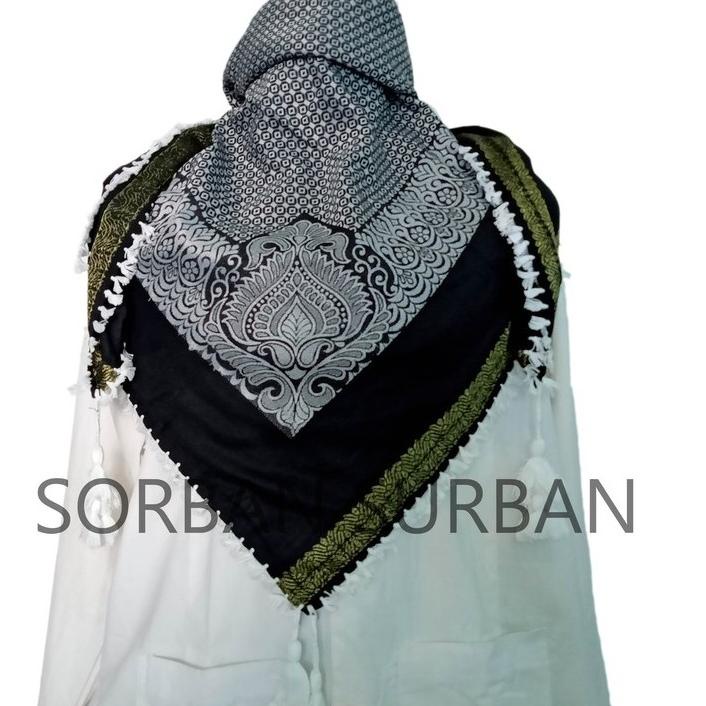 Sorban Kashmiri Persegi Hitam Putih Import India - Rida Shawl - Shemagh