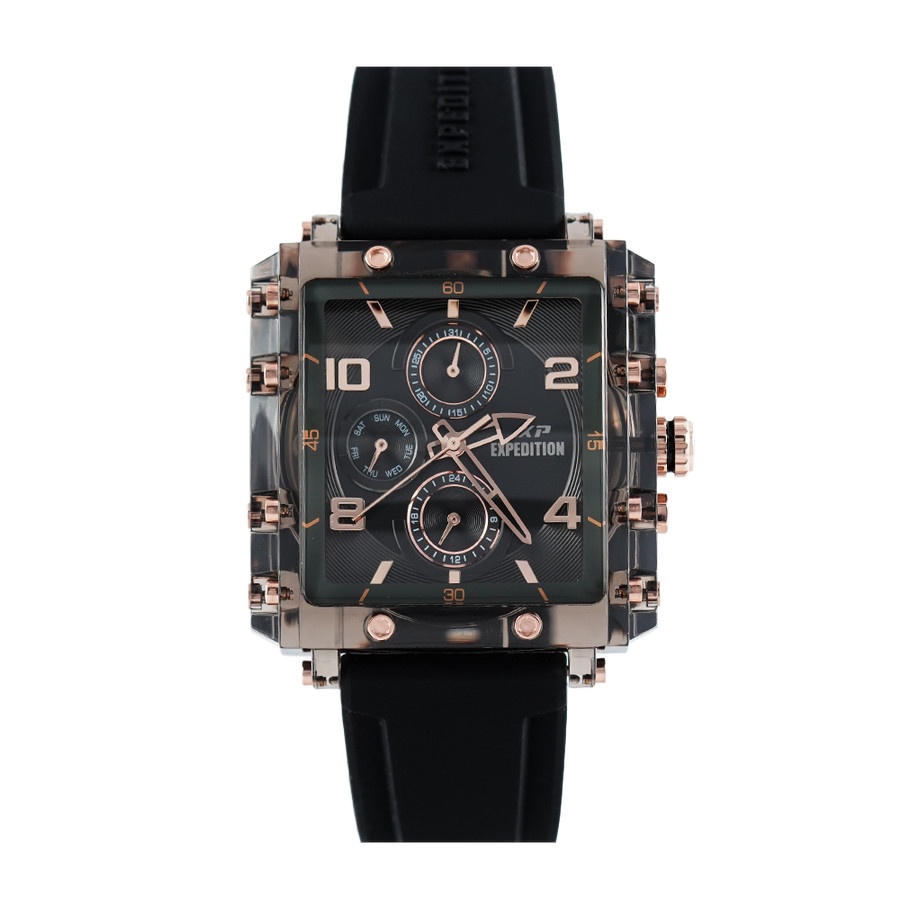 JAM TANGAN WANITA EXPEDITION E 6808 FULL BLACK LIST ROSEGOLD RUBBER ORIGINAL GARANSI RESMI 1 TAHUN