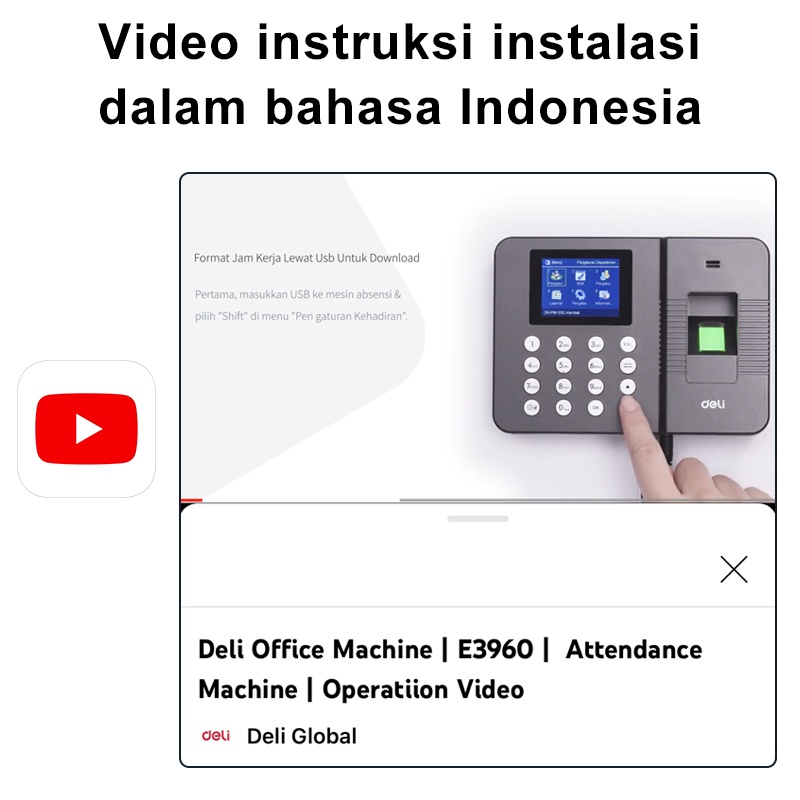 Deli Mesin Absensi Sidik Jari Absen 100.000 Memori Absensi Finger Print USB Fingerprint Attendance Machine