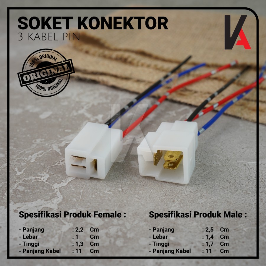 Soket Konektor Kabel 3 Pin Besar / Socket Sambung Mobil Motor