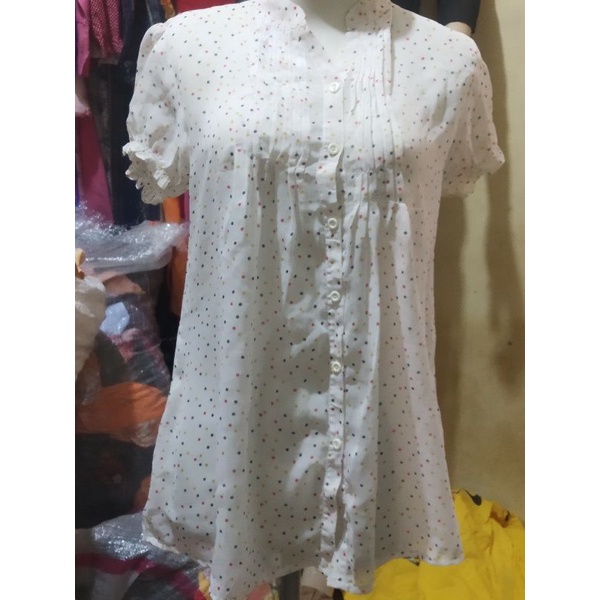 BLOUSE WANITA BAHAN CERUTI MOTIF POLKADOT PRELOVED