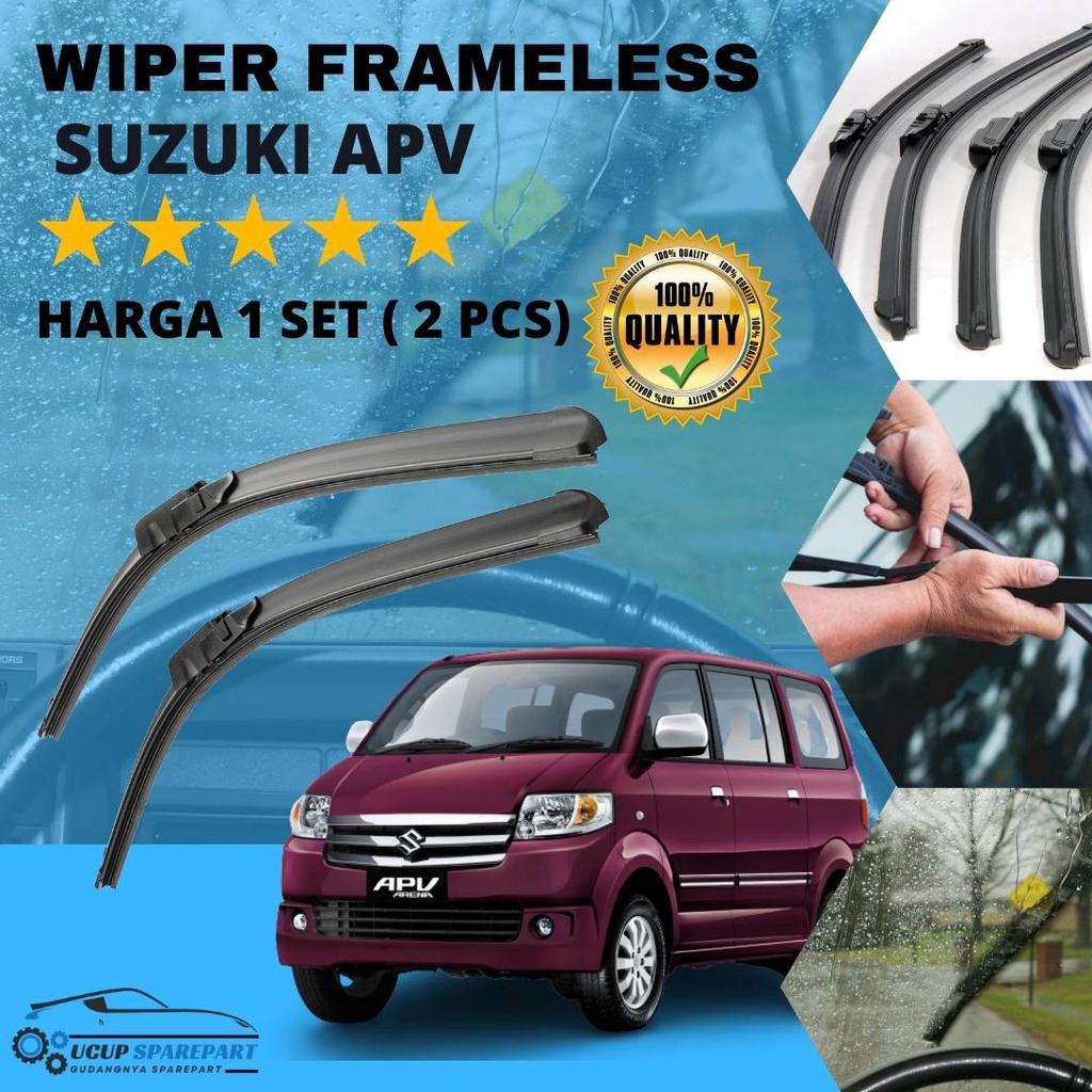 Wiper APV 1 Set Depan  Pembersih Sapuan Kaca Mobil Model Frameless Banana Wiper Kaca Mobil / Karet W