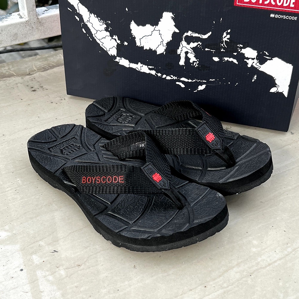 Sendal Jepit Gunung Outdoor Pria Wanita BOYSCODE Authentic Hitam Fullblack / Sendal Casual Pria / Sendal Hiking Pria