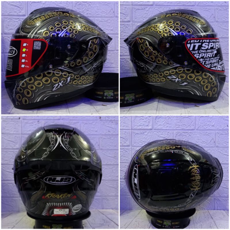 HELM FULL FACE NJS ZX-1 MOTIF KRAKEN BLACK GOLD NJS ORIGINAL DOUBLE VISOR