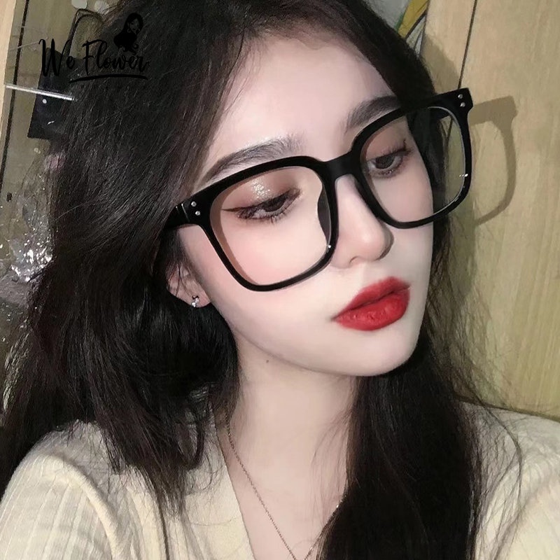 We Flower Chic Oversized Big Square Frame Eyeglasses Untuk Wanita Pria Fashion Kacamata Aesthetic Kacamata Luar Ruangan Eyewear Unisex Lensa Bening Spectacles