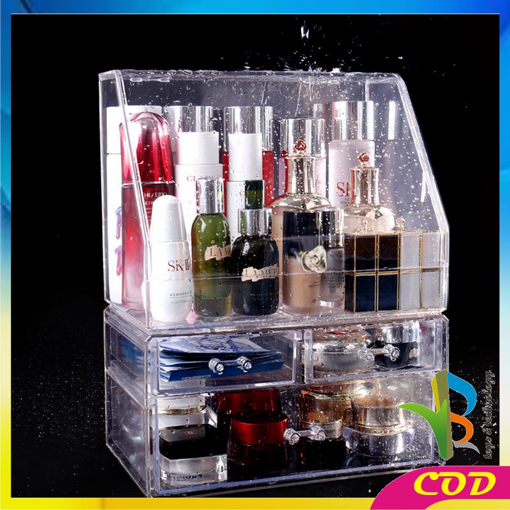 RB-K133 Rak Kosmetik Acrylic Transparan Dengan Penutup Anti Debu Storage Box / Tempat Penyimpanan Laci Rak Make Up Skincare Organizer Laci Multifungsi