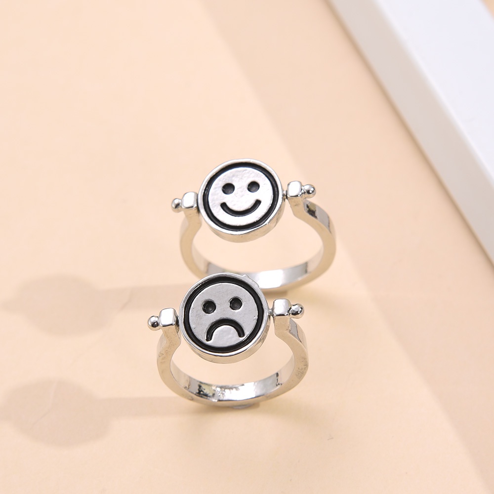 Fashion Perhiasan Wanita Wanita Elegan Wanita Retro Sederhana Jari Cincin Sederhana Indah Hadiah Lucu Rotatable Smiley Sad Face Double Faced Party Rings