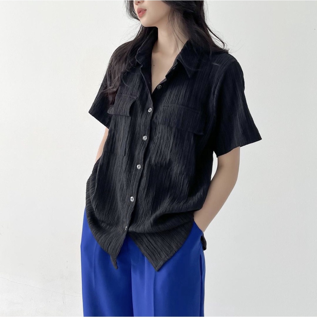 ZU CRINKLE COTTON TOP KOREA - ATASAN SERAT KAYU - BLOUSE OFFICIE WANITA PREMIUM - KEMEJA PESTA - TOP BASIC MEWAH V-NECK - ATASAN UNTUK KONDANGAN - TOP SEXY FOR TRAVELING - HADIAH / KADO ULTAH UNTUK CEWEK