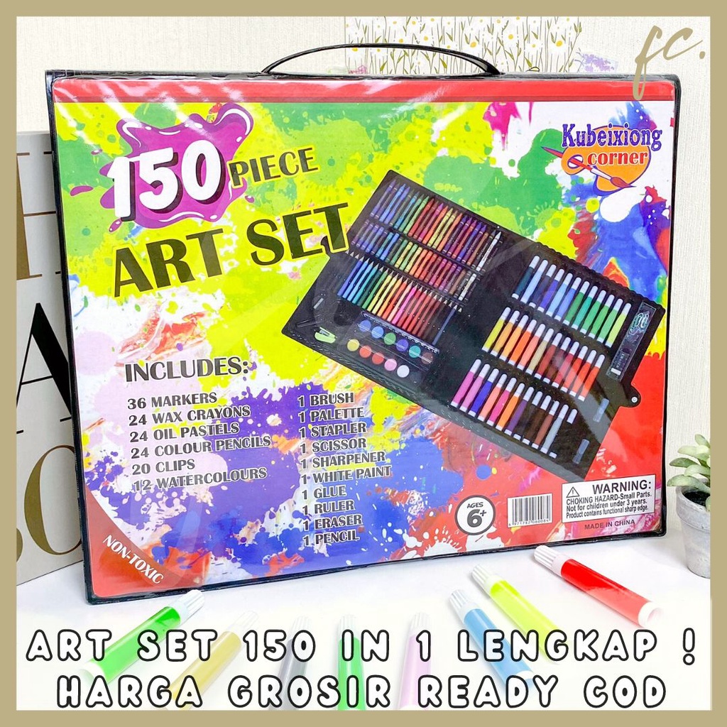 

Paket Art Set Lengkap 150 pcs in 1 KUBEIXIONG Original Non-Toxic Marker Crayons Oil Pastel Watercolour Colour Pencil Clips Brush Palette Stapler Scissor Sharpener Paint Glue Alat Tulis Menggambar Mewarnai Lukis Seni Prakarya Craft Harga Grosir Ready COD