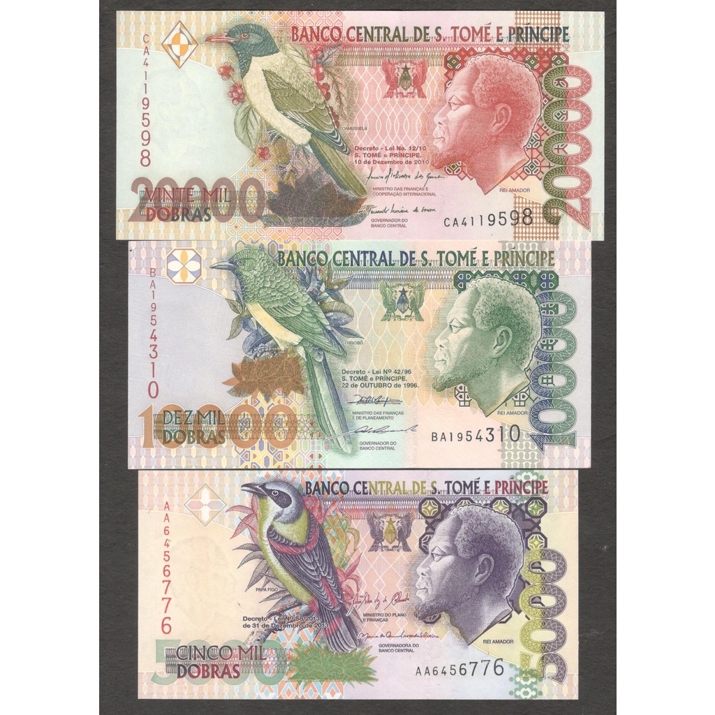 Set 3 Pcs Sao Tome St. Thomas 5000 10000 20000 Dobras 1996 - 2013 UNC