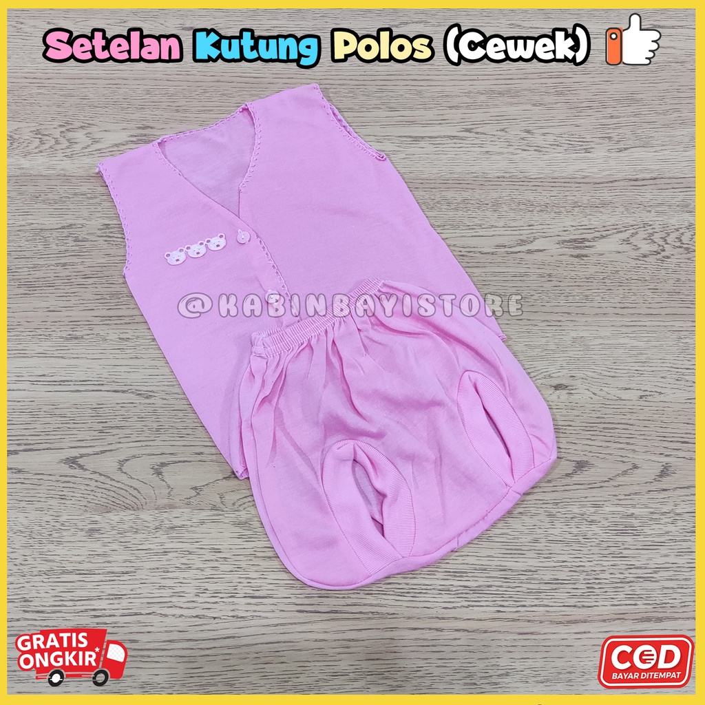 3 Pcs Setelan Baju Kutung &amp; Celana Pop Polos Bayi