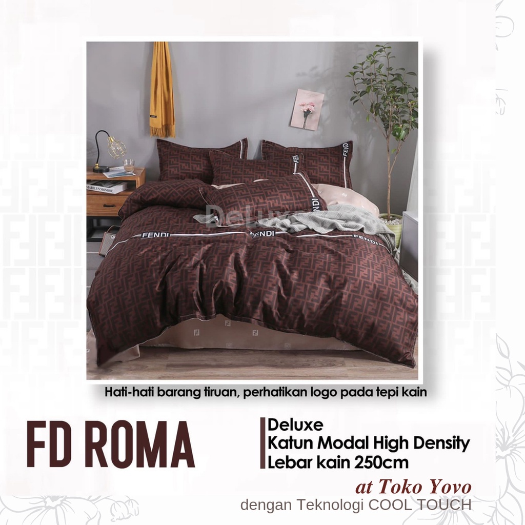 Sprei Katun Halus Pria FD Roma Motif Kotak Coklat Dark Brown Seprei