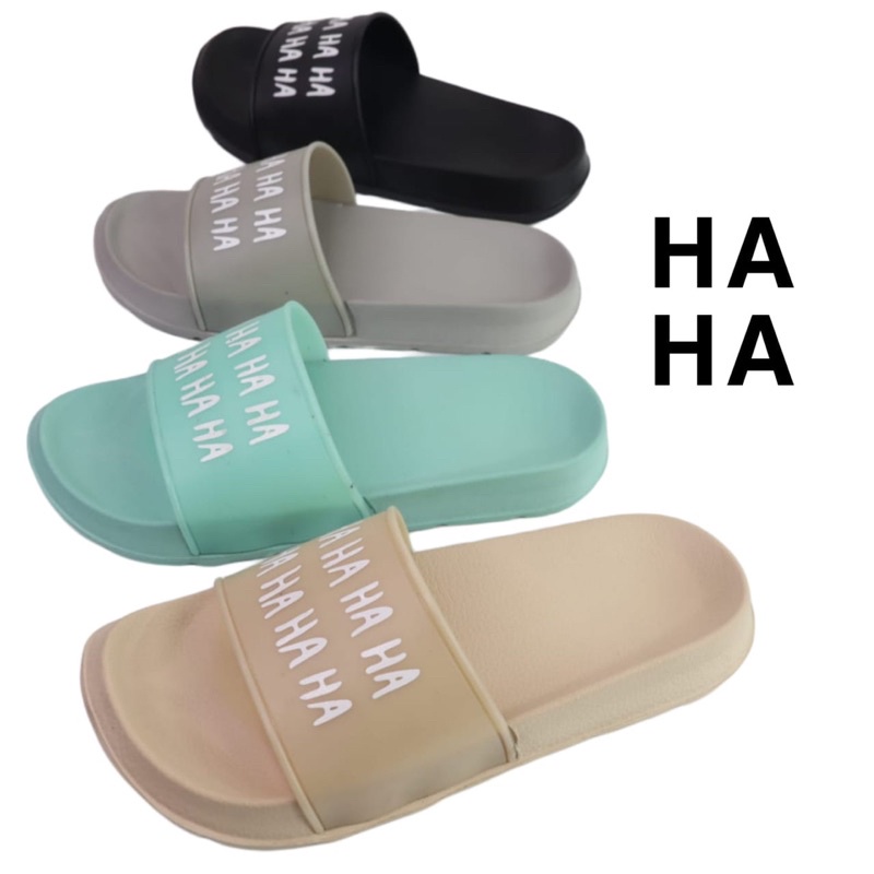 (HAHA) SANDAL SLOP SLIDE UNISEX KEREN SLIP ON / Sandal wanita / Sandal Pria / Sandal phylon