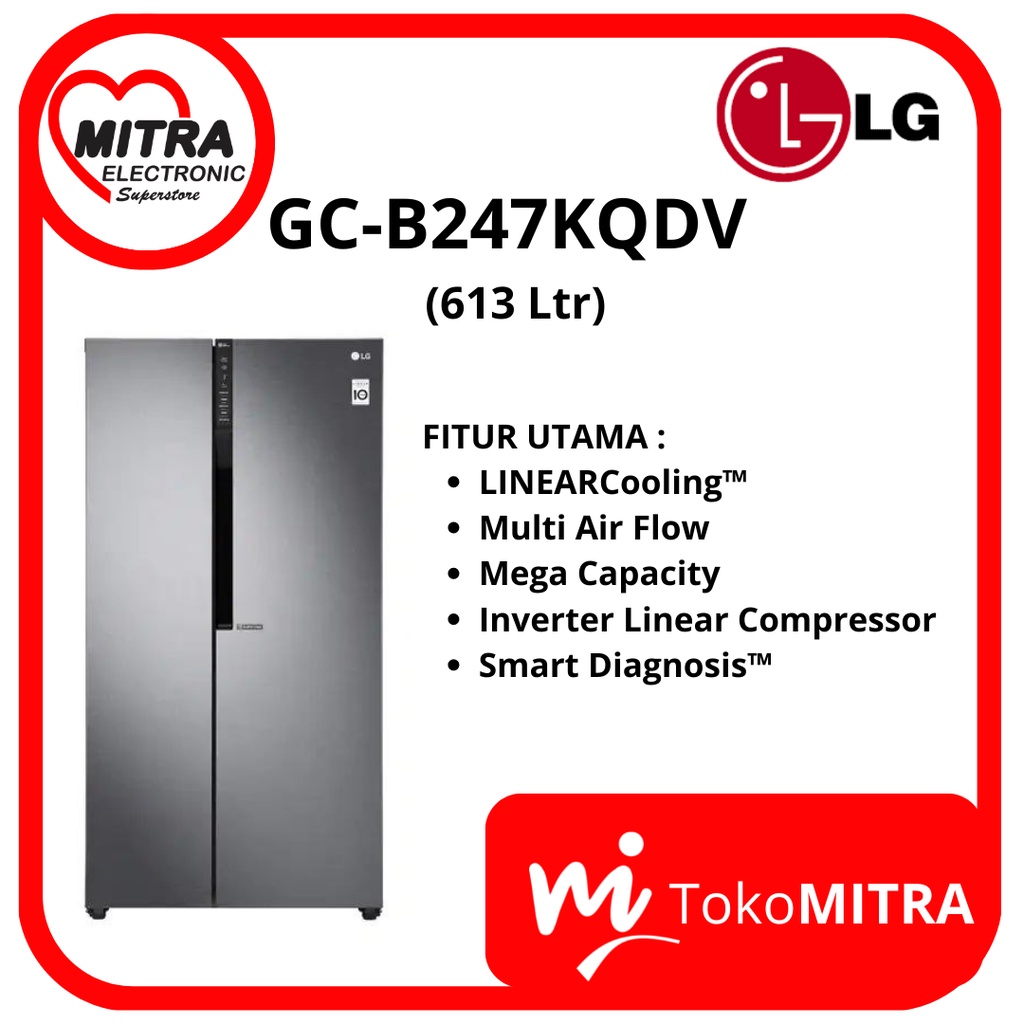 LEMARI ES SIDE BY SIDE 2 PINTU LG GC-B247KQDV 613Ltr