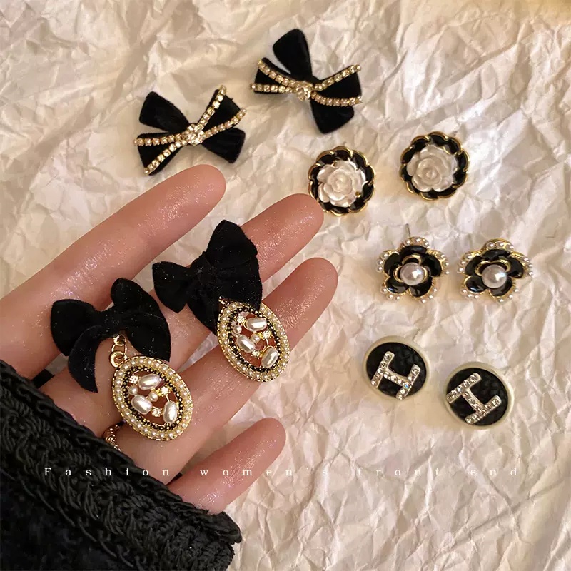 YEEZII Anting Tulip Mutiara Elegan Untuk Wanita Manis Kristal Busur Busur Anting Aksesoris Perhiasan