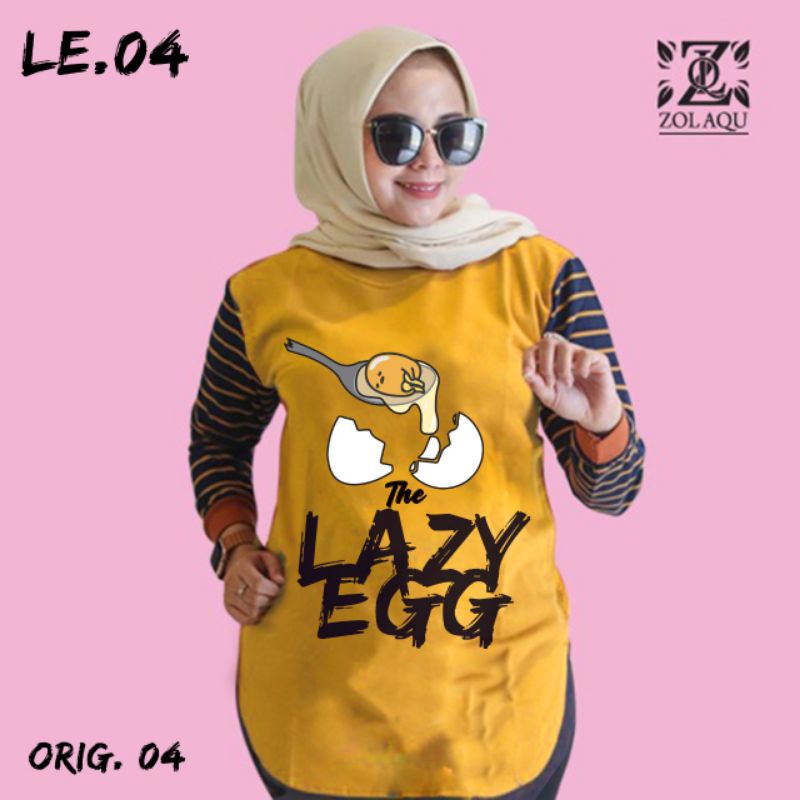 Kaos The Lezy Egg Wanita Original Lengan Panjang Import Terbaru 2023 Adem Nyaman 100% Bahan Cotton 3