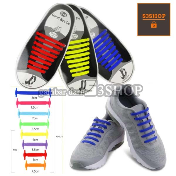 Tali Sepatu Silikon Premium Elastis Free Size Dewasa Anak 16pcs Warna