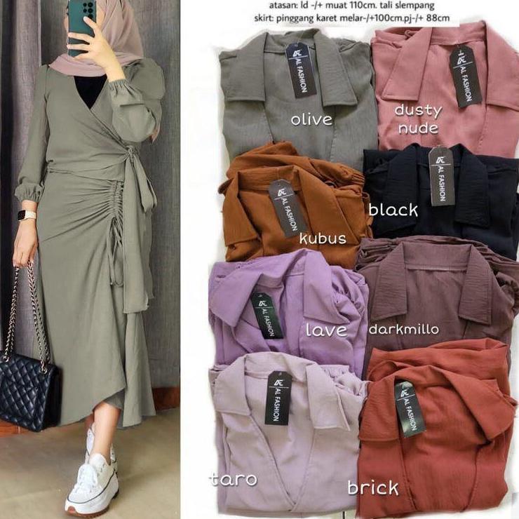 Shella Rok Set / One Set Atasan + Rok / Baju Setelan Wanita Matt Crinkle Airflow / Set Wanita Model 