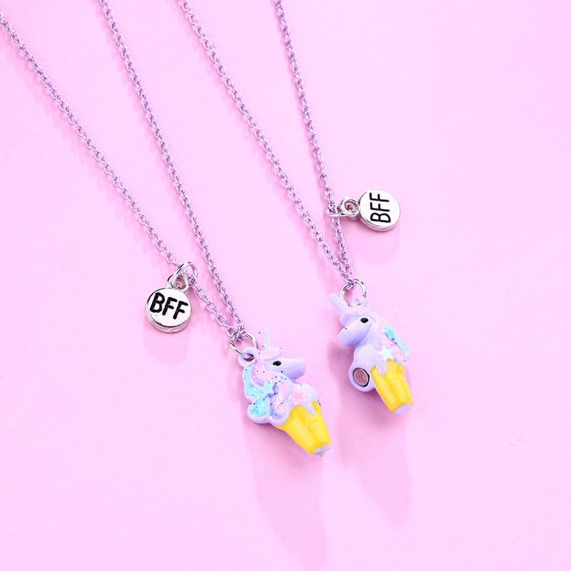 2pcs/set Liontin Rantai Bentuk Unicorn Lucu Sahabat Kalung BFF Persahabatan Anak Perhiasan Hadiah Untuk Perempuan