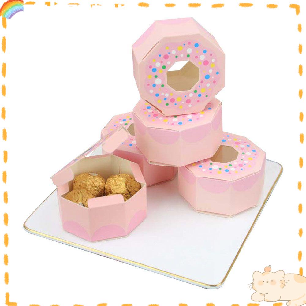 Solighter 10 Pcs Donat Candy Box Dekorasi Pesta Ulang Tahun Kertas Kraft Perlengkapan Pernikahan Kemasan Coklat Case