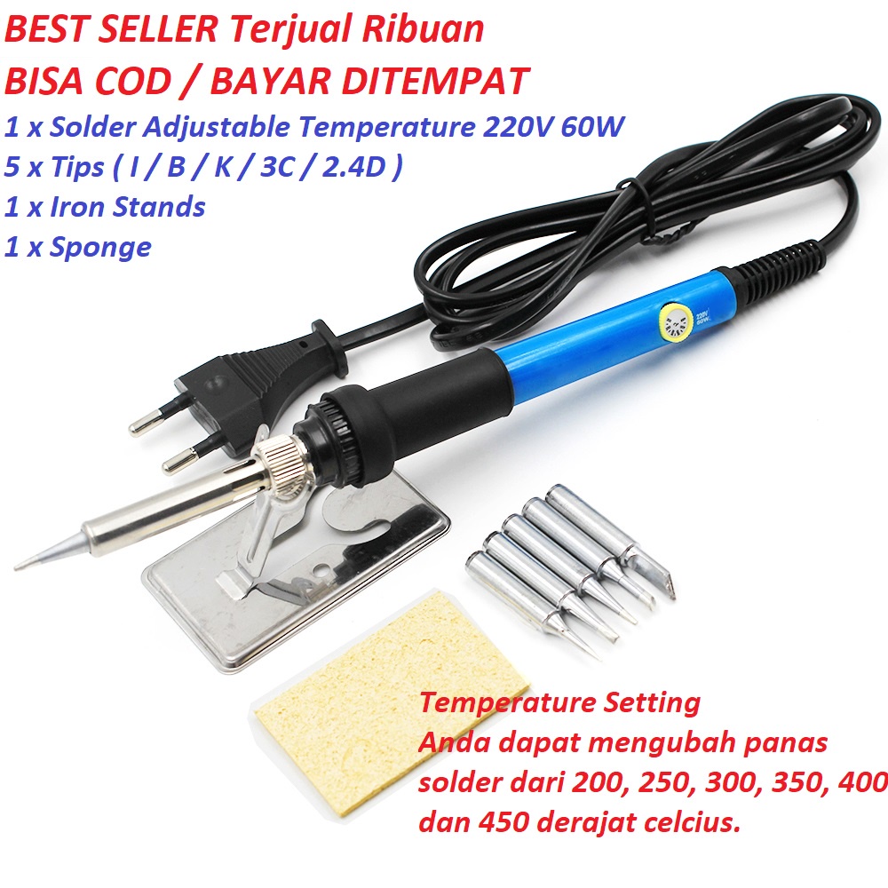 High Quality Solder Iron Adjustable Temperature 60W Free 5 Kepala Solder Kepanasan Solder bisa Di atur