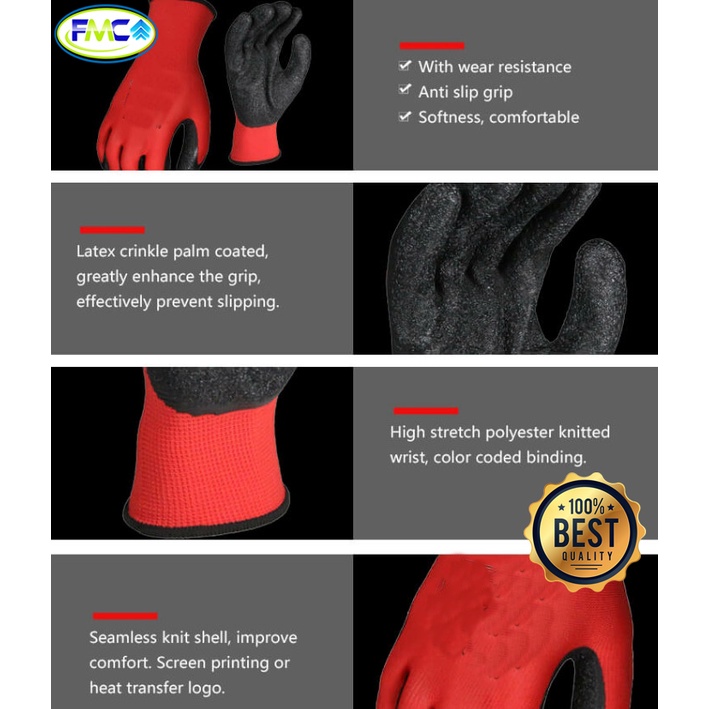 Sarung Tangan Safety Karet Latex Tebal Kuat Safety Gloves Premium Sarung Tangan Anti selip Sarung Tangan Non Slip