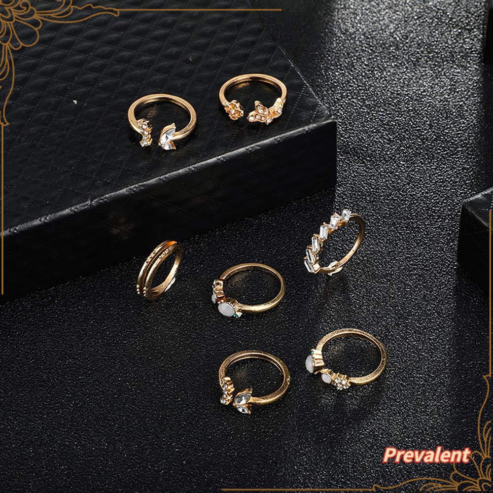 Preva 7pcs Cincin Vintage Untuk Wanita Gadis Kupu-Kupu Berlian Imitasi Open Ring