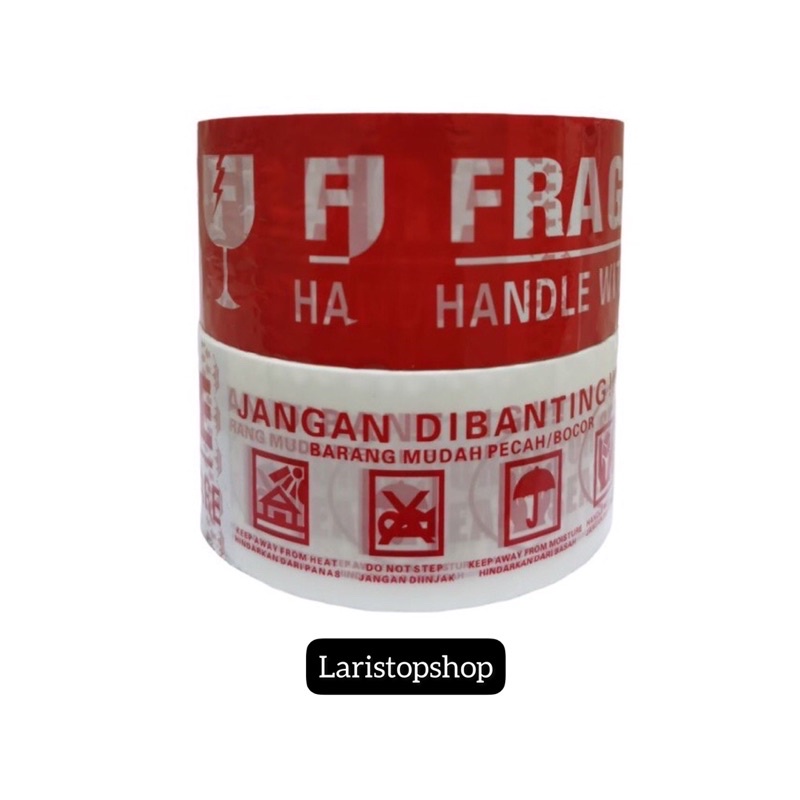 Lakban Bening FRAGILE 48 x 82 cm atau 90 Yard / Lakban Fragile Handle With Care / Isolasi Barang Mudah Pecah Belah