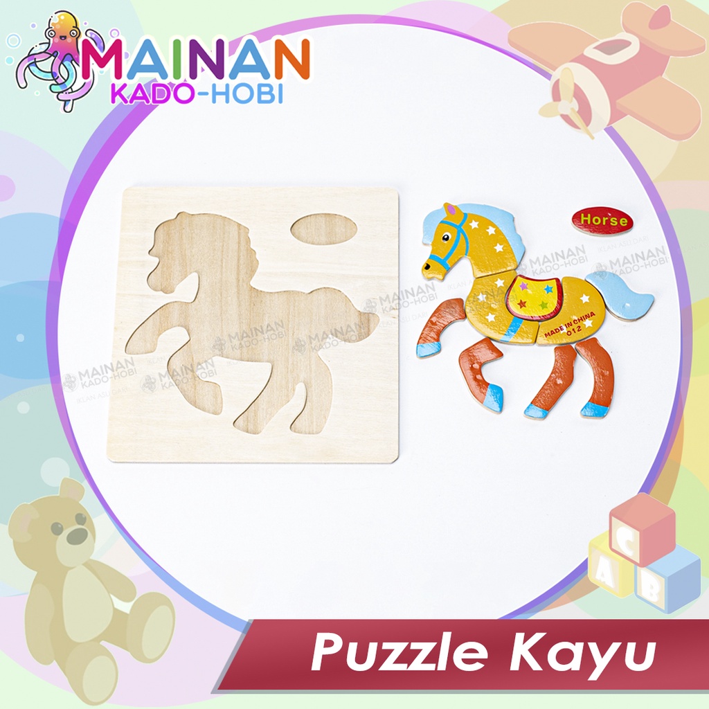 MAINAN EDUKASI ANAK SUSUN WOODEN PUZZLE KAYU KARAKTER HEWAN ANIMAL