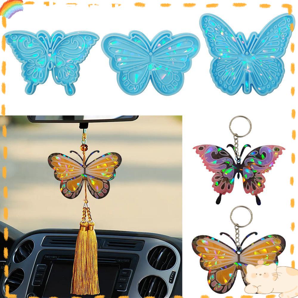 Solighter Hologram Laser Perhiasan Alat Cetak Hologram Cetakan Kue Epoxy Resin Silicone Mold Butterfly Gantungan Kunci