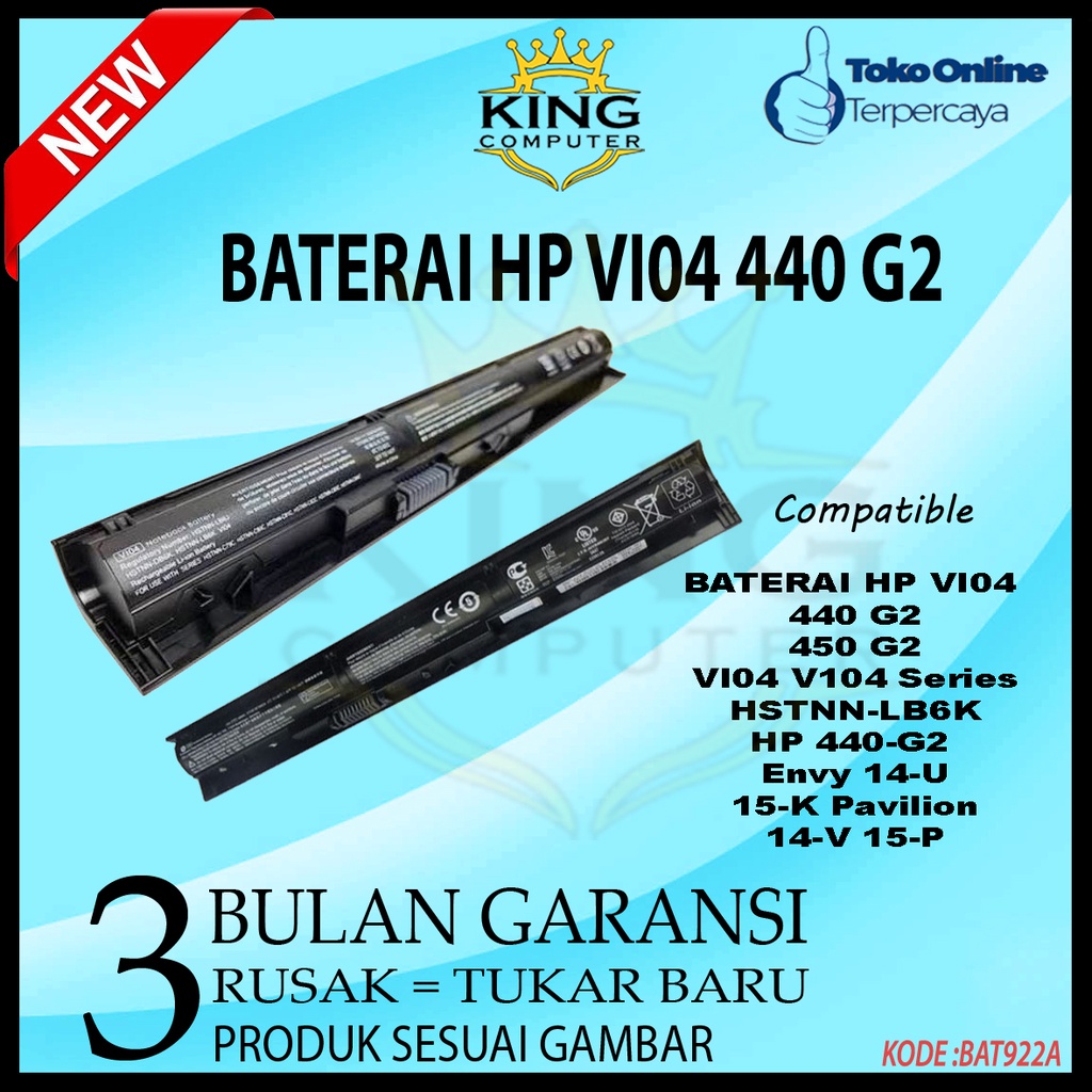 ORIGINAL BATERAI HP VI04 440 G2 450 G2 VI04 V104 Series HSTNN-LB6K