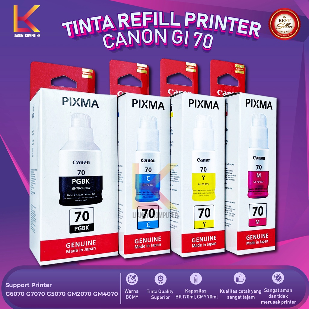Tinta Canon Gi 70 Refill Printer G7070 G5070 G6070 GM2070 GM4070 G7070