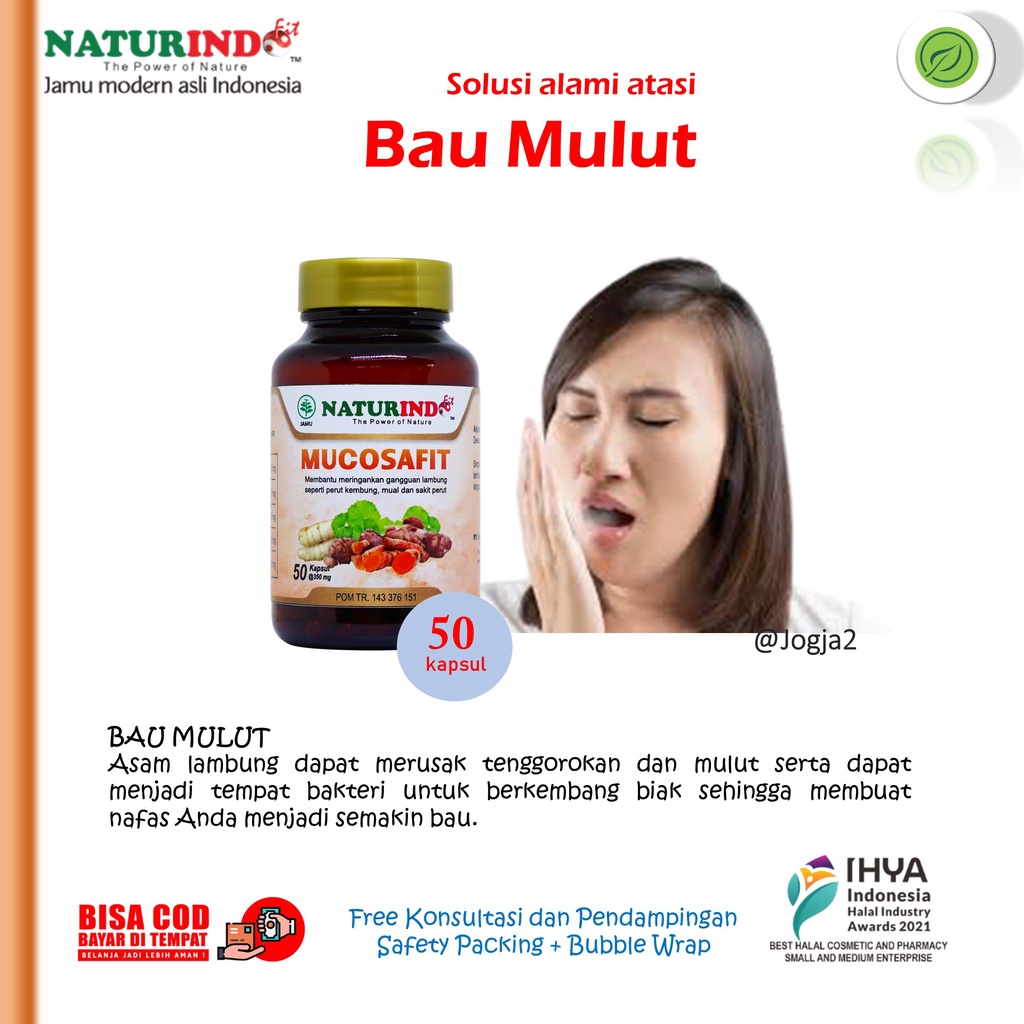Mucosafit 50 Kapsul - Obat Herbal Alami untuk Bau Mulut dan Asam Lambung Spesifikasi Merek NATURINDO