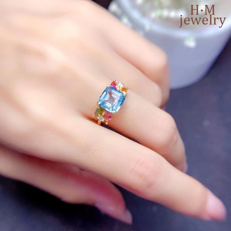 Cincin Emerald Topaz Baru Aquamarine Open Jewelry