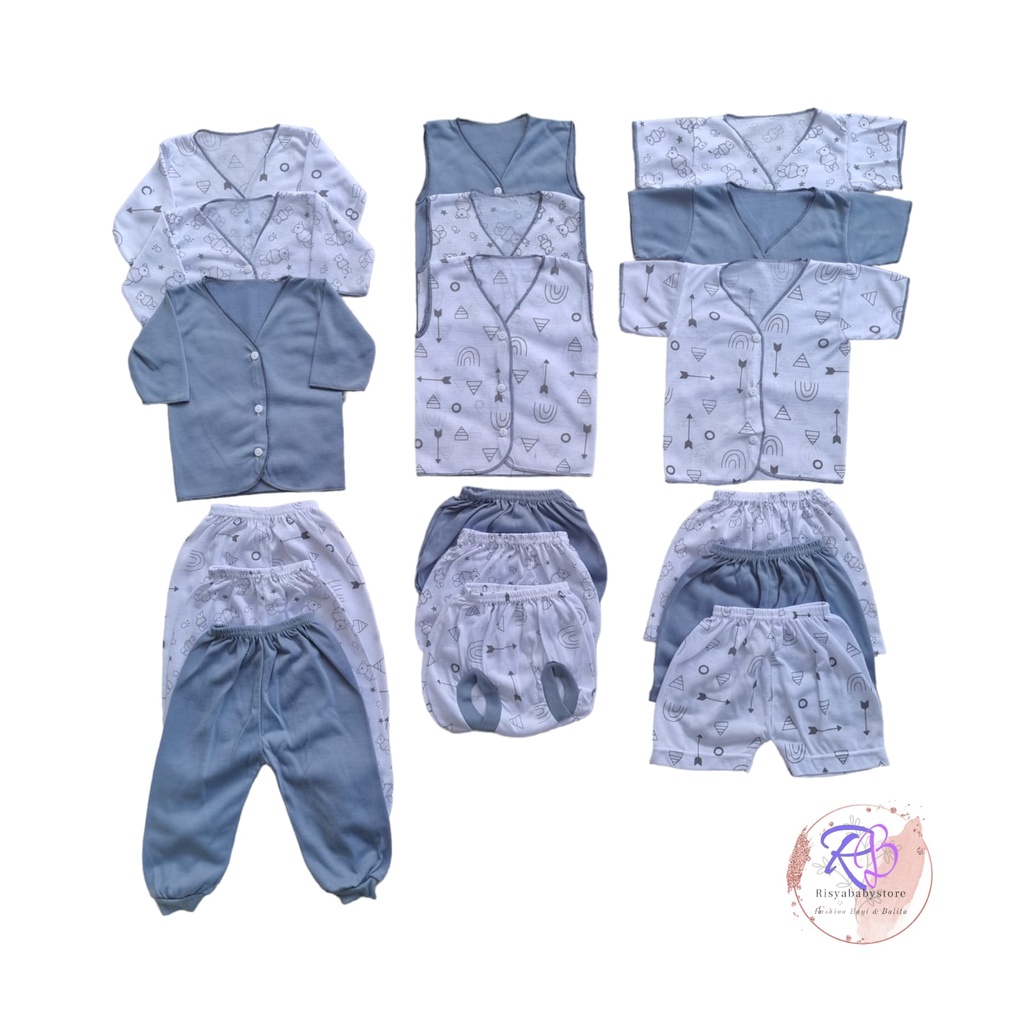 Paket setelan bayi seri abu 18 pcs baju dan celana pendek bayi baru lahir set baby gift newborn