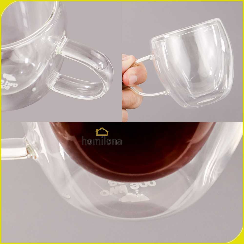 One Two Cups Cangkir Kopi Anti Panas Double-Wall Glass Round