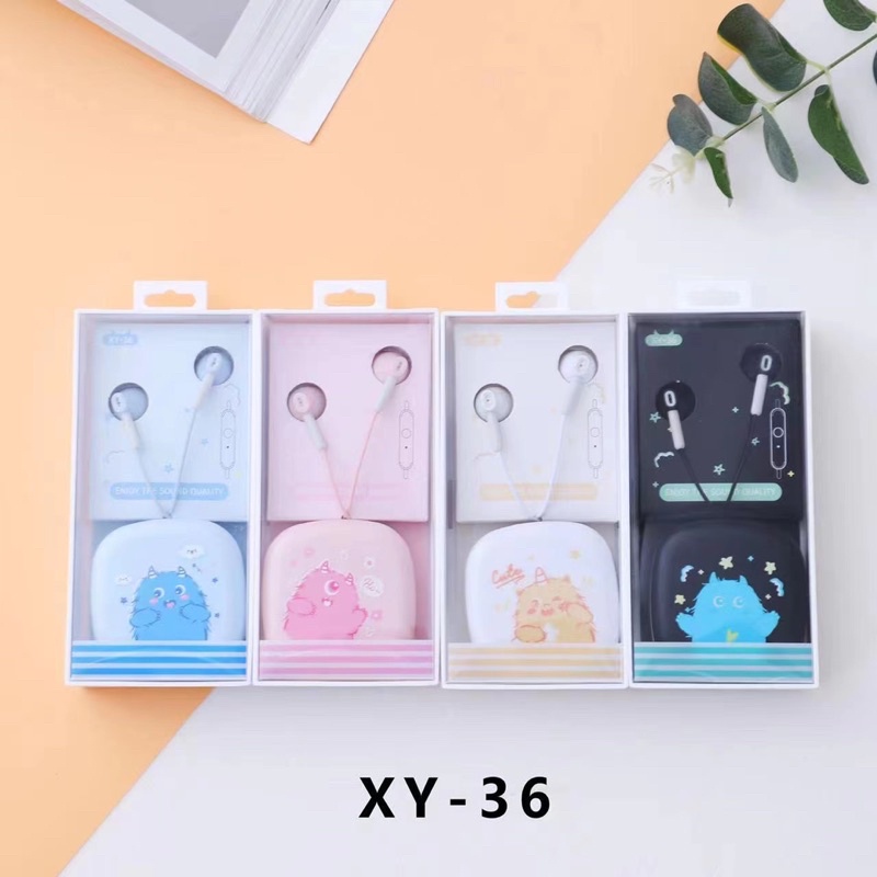 [XY 36] Set Headset Earphone karakter seri XY 36 motif DINOSAURUS CUTE &amp; LUCU / + Wadah Earphone Motif in ear