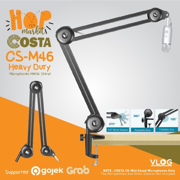 Aksesoris Mic Costa Cs-M46 Heavy-Duty Stand Mic Adjustable Microphone Boom Arm Clip