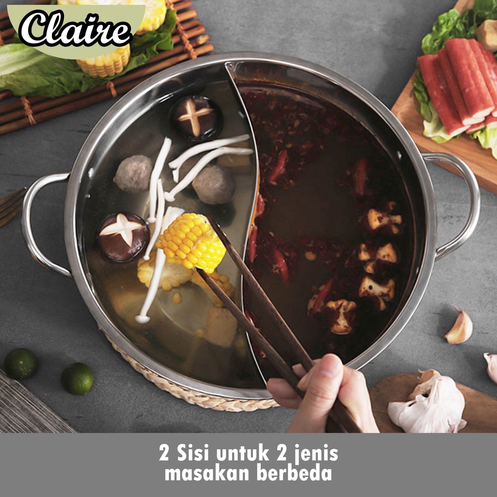 PANCI 2 SEKAT / PANCI HOTPOT / Suki Shabu Stainless /  Panci Kuah SUP Soup STEAMBOAT 2 rasa